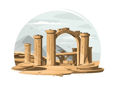 Architectural ruins ancient arch architecture building column flat illustration kit8 old ruin stone vector