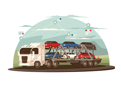 Transportation of cars auto business car cargo flat illustration kit8 road transport truck vector vehicle