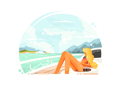 Relax On Yacht boat flat girl illustration kit8 luxury sea summer travel vector yacht young