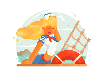 Girl Sailor beautiful flat girl illustration kit8 sailor smile uniform vector water