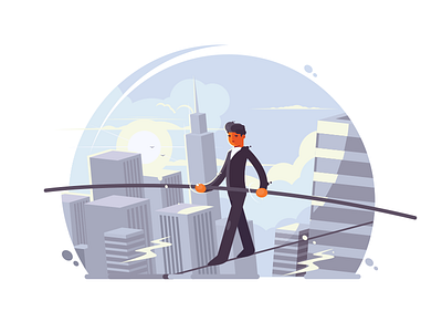 Tightrope walker balance flat illustration kit8 risk rope ropewalker skyscraper stick tightrope vector walker