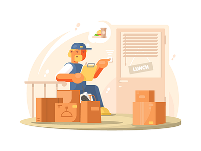 Uniformed deliveryman cartoon character courier delivery deliveryman flat illustration kit8 male uniform vector