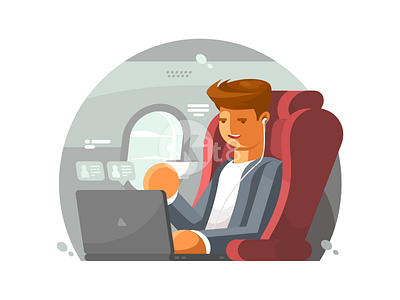 Businessman On Plane aeroplane airplane businessman flat flight illustration kit8 modern passenger travel traveller vector