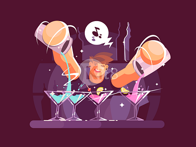 Young bartender alcohol bar bartender cocktail drink flat glass illustration kit8 vector