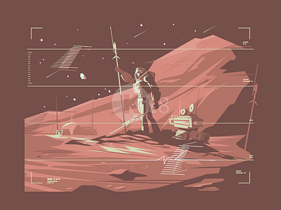 Human on Mars astronaut colonization colony flat future illustration kit8 mars martian transportation vector