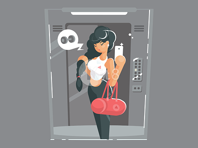 Selfie In Elevator female flat girl happy illustration kit8 mirror photo selfie vector woman young
