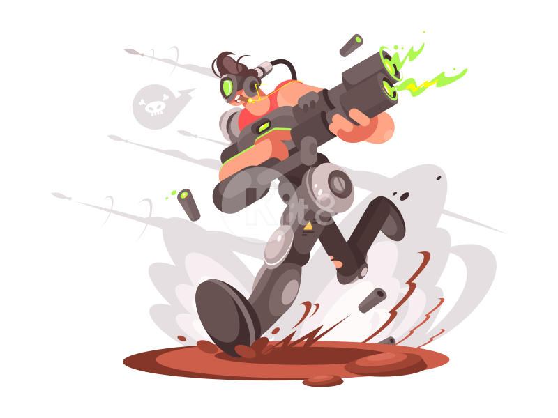 Soldier of the future cartoon game weapon bluster future warrior soldier man illustration vector kit8. flat