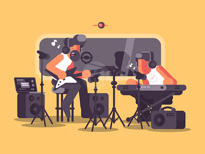 Music studio recording flat guitar illustration kit8 music radio record studio vector