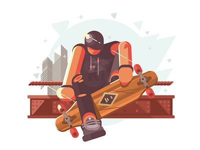 Guy with longboard board character city flat guy illustration kit8 longboard man skate urban vector