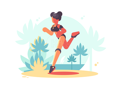 Jogging character flat girl illustration jogging kit8 palm run sport vector woman