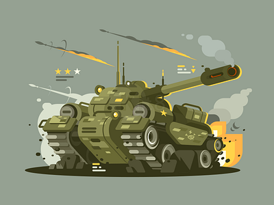 Tank battle cannon fire flat illustration kit8 military tank vector war