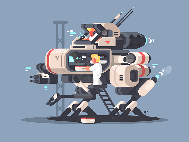Medical exoskeleton future character medicine exoskeleton robot kit8. flat. vector. illustration