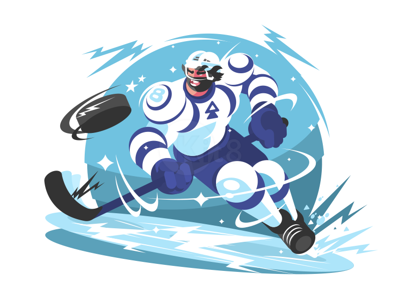 Hockey player character flat hockey illustration kit8 man player rough strong vector
