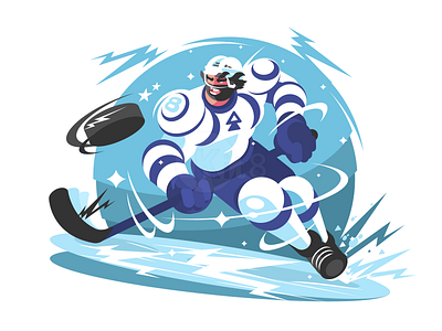 Hockey player character flat hockey illustration kit8 man player rough strong vector