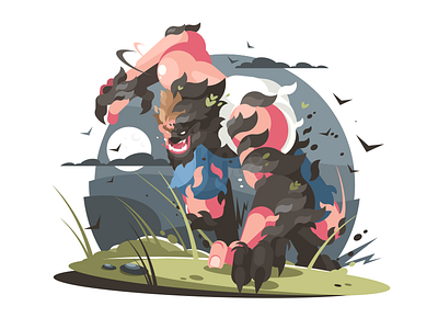 Werewolf character flat illustration kit8 man moon night vector werewolf