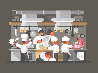 Restaurant kitchen character cook flat food illustration kit8 kitchen men restaurant vector
