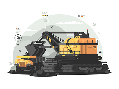 Coal mining coal flat heavy illustration industriu kit8 machine mining vector