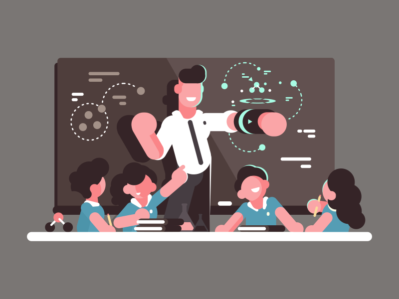 School teacher man hologramб character future lesson school illustration vector flat kit8