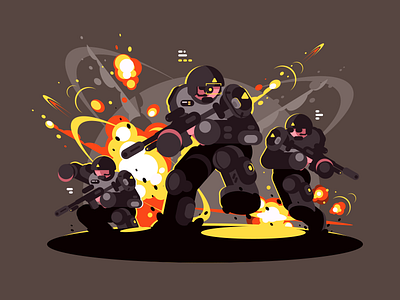 Soldiers landing character explosion flat future helmet illustration kit8 man soldier vector war