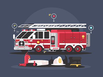 Fire truck car equipment fire flat illustration kit8 transport truck vector