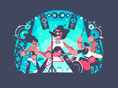 Rock band band character flat illustration instruments kit8 music rock sing song stage vector