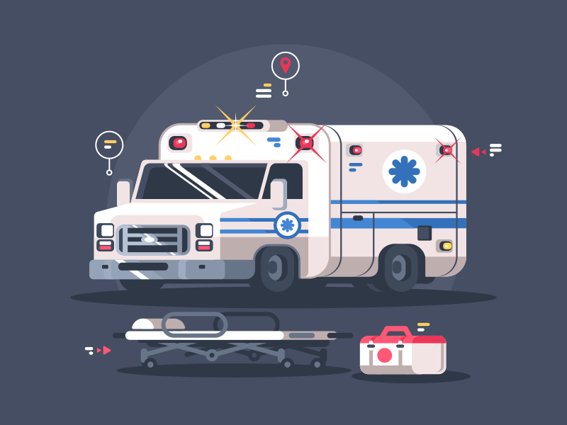 Ambulance car stretcher track medicine car ambulance illustration vector flat kit8