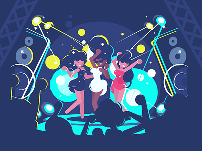 Dans club character dancing disco discotheque flat girl glowing illustration kit8 music nightclub vector