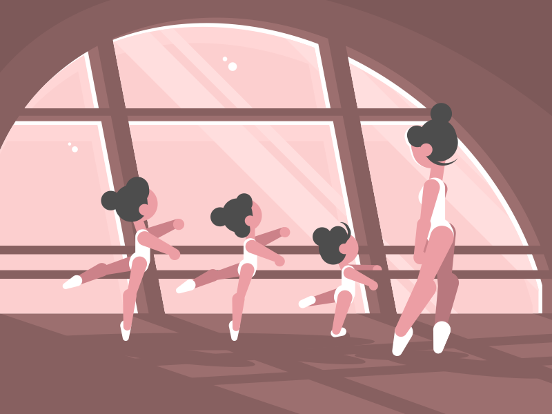Ballet school character apprentice child exercise studio dancer ballerina illustration vector flat kit8