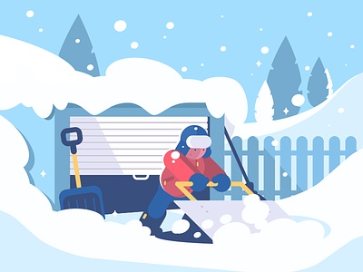 Snow Cleaning character cleaning flat garage guy illustration kit8 shovel snow spade vector winter