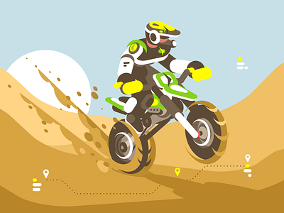 Enduro character desert extreme flat illustration kit8 motorcycle motorcyclist race ride vector