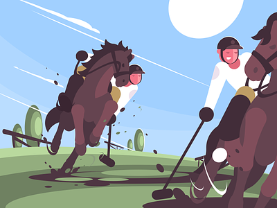 Polo character field flat horse illustration kit8 mallet player polo rider riding vector