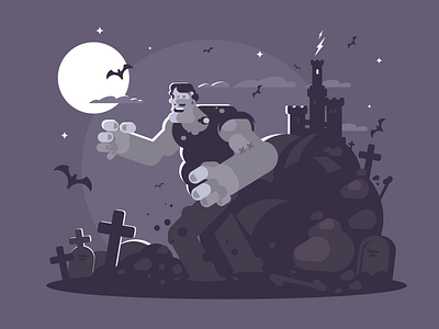 Frankenstein character flat frankenstein halloween illustration kit8 monster night vector