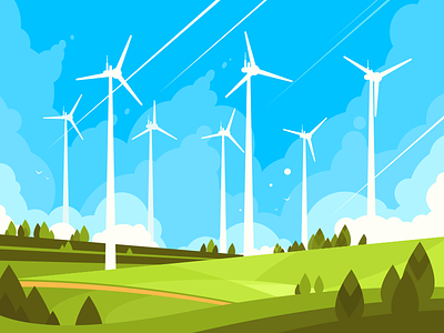 Windmills ecology electricity energy environment field flat illustration kit8 turbine vector wind windmill