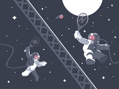 Cosmonauts Playing Tennis astronaut ball character fitness flat game illustration kit8 space sport tennis vector