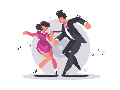 Dances character couple dance flat girl guy illustration kit8 performer retro vector