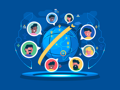 Global Communication character communication earth flat global illustration internet kit8 network people vector worldwide