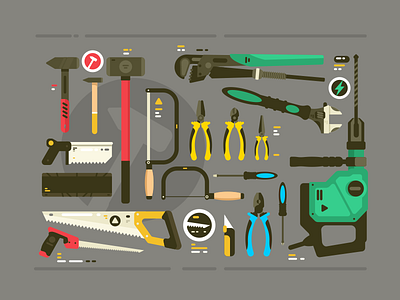 Instruments construction electric flat hacksaw hammer illustration instrument kit8 renovation screwdriver tool vector