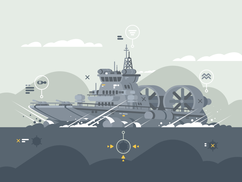 Hovercraft weapon ocean ship armed hovercraft military illustration vector flat kit8