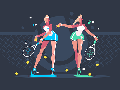 Tennis Players Girl ball character court flat girl illustration kit8 racket sport tennis vector
