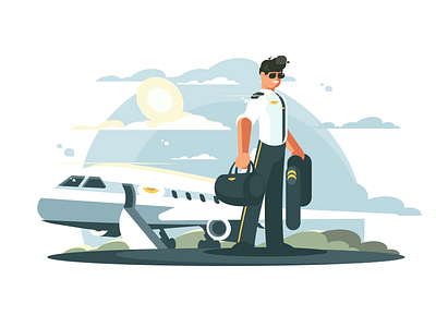 Airplane Pilot aircraft flat flight illustration kit8 male pilot profession travel vector