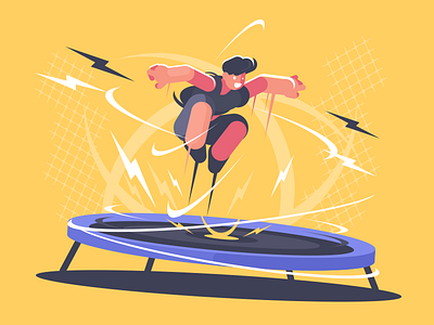 Trampoline acrobat athlete character flat illustration jump kit8 sport trampoline vector