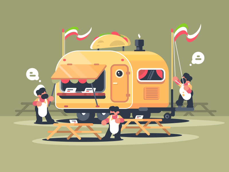 Caravan With Nachos character cafe fast food van nachos snack mexican illustration vector flat kit8