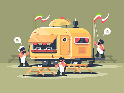 Caravan With Nachos cafe character fast flat food illustration kit8 mexican nachos snack van vector