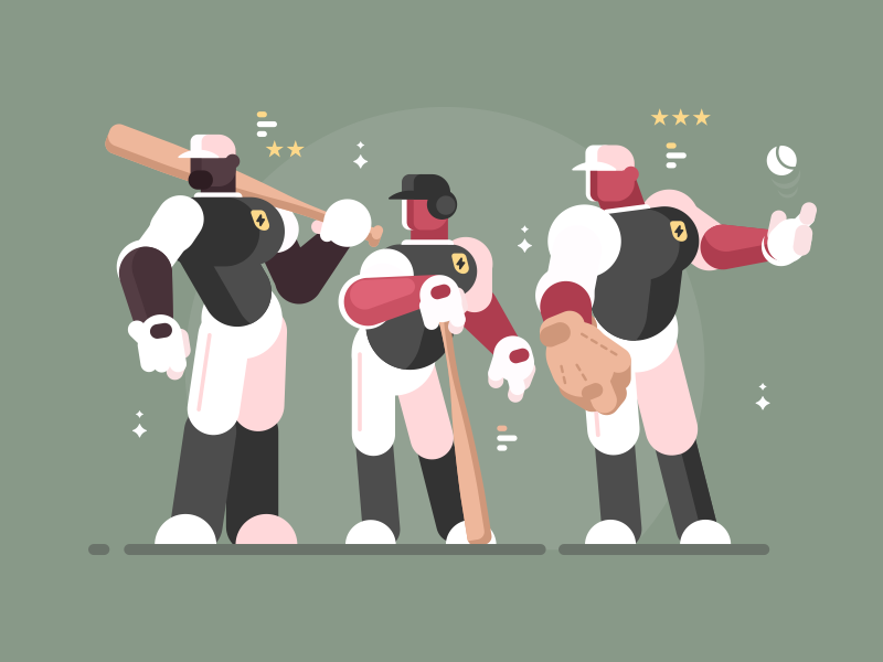 Baseball Players ball baseball bat character flat glove illustration kit8 player sport team vector