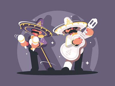 Mexican Musicians character flat guitar hat illustration kit8 maracas mexico musician sombrero vector