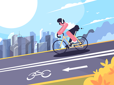 Bike Lane bicycle bike character cyclist flat illustration kit8 road sport track vector