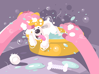 Bathing Doggie basin bathing character dog flat illustration kit8 puppy vector wash water