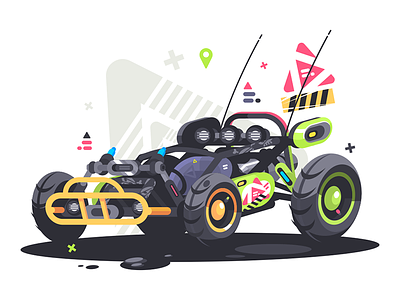 Racing car buggy buggy car extreme flat illustration kit8 powerful race speed transport vector wheel
