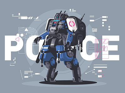 Police drone robot artificial character cyborg drone flat illustration intelligence kit8 police robot vector