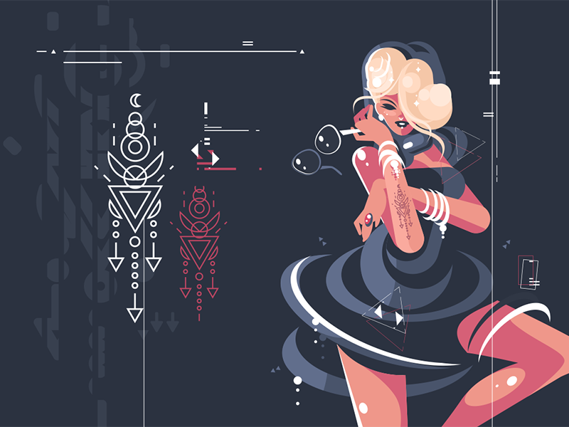 Girl in dark dress with glasses character dress dark girl glasses glamour woman illustration vector flat kit8